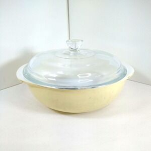 Pyrex 053 A-b B  1 1/2 Qt. Clear Glass Casserole With Lid Yellow 🟡 White 🤍
